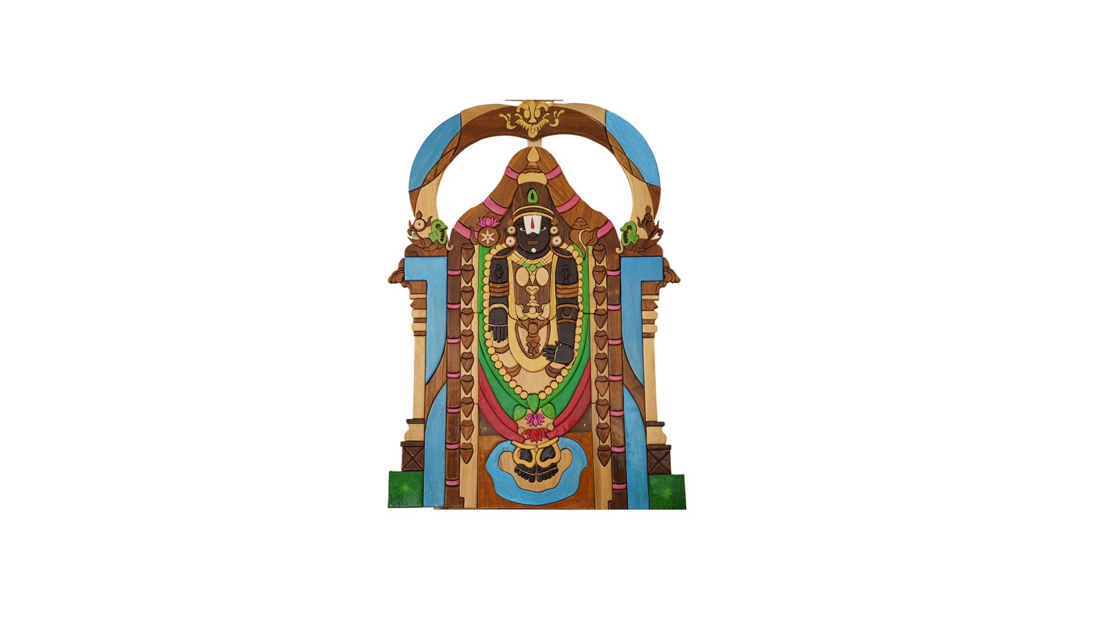 Lord Venkateshwara – Traditional Tirupati Style Colored Wooden Panel
